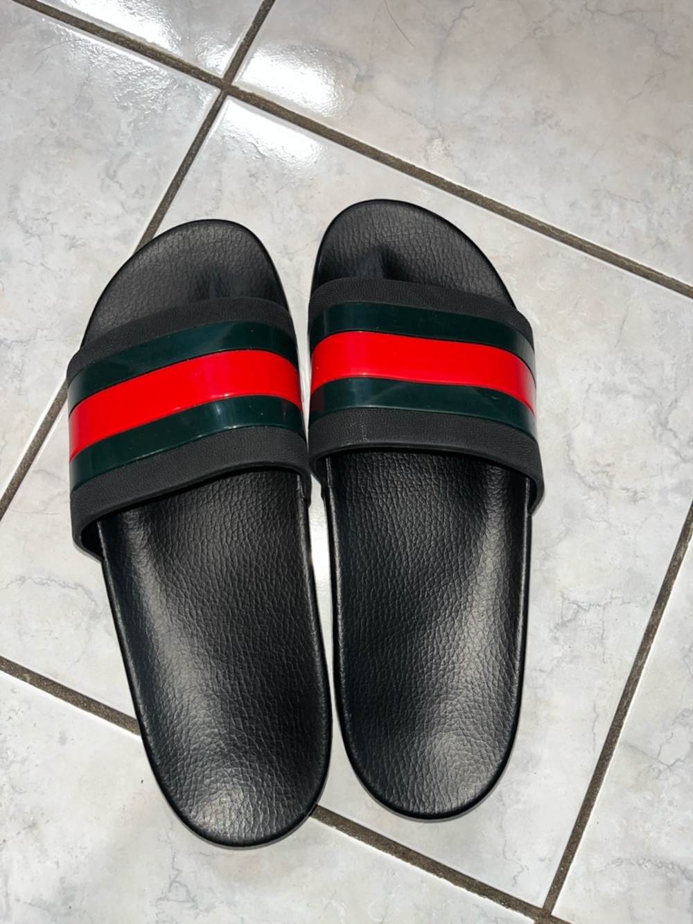 Gucci PURSUIT ‘72 Black Slide Sandals with Red and Green Stripe, MEN SIZE 9 - Picture 10 of 11